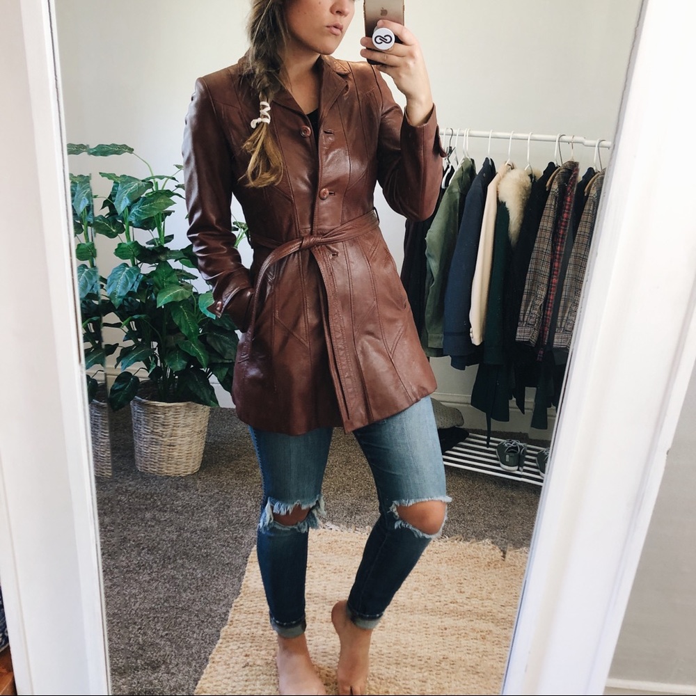 Vintage • 100% Leather Trench Coat